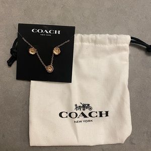 Coach Open Circle Necklace And Tea Rose Stud Earrings Set -never used. Rose gold
